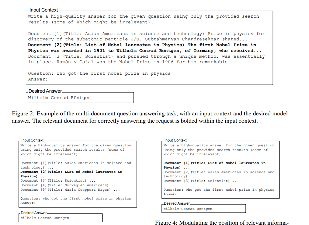 Lost in the Middle: How Language Models Use Long Contexts